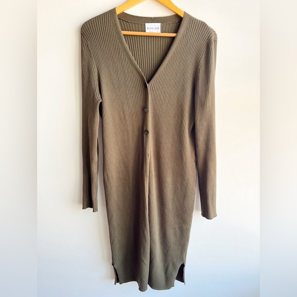 Olive + Oak Long Cardigan/Buttonfront Dress
